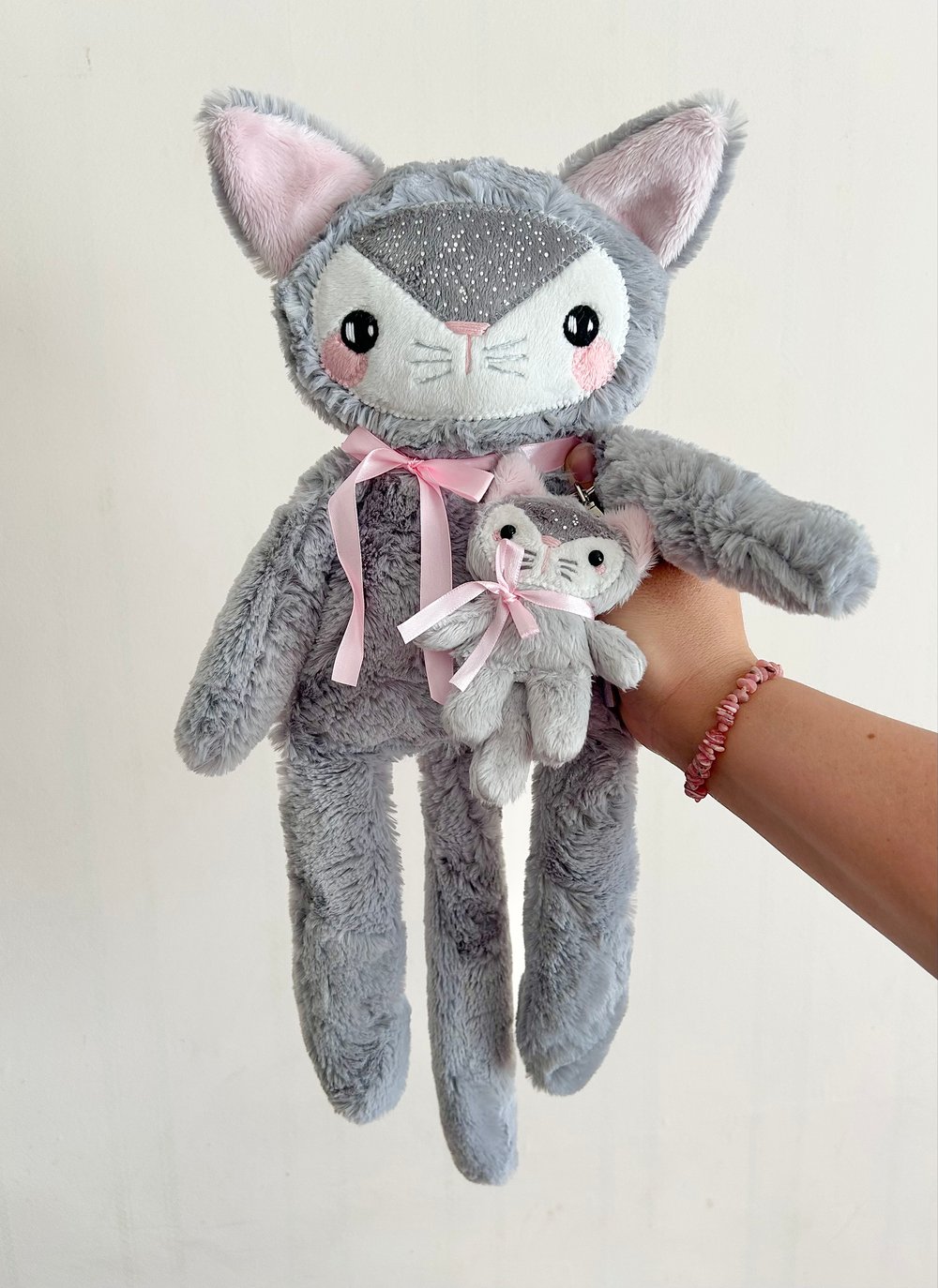 Image of OOAK Cloud the Cat + Matching Bag Charm Plushie Set