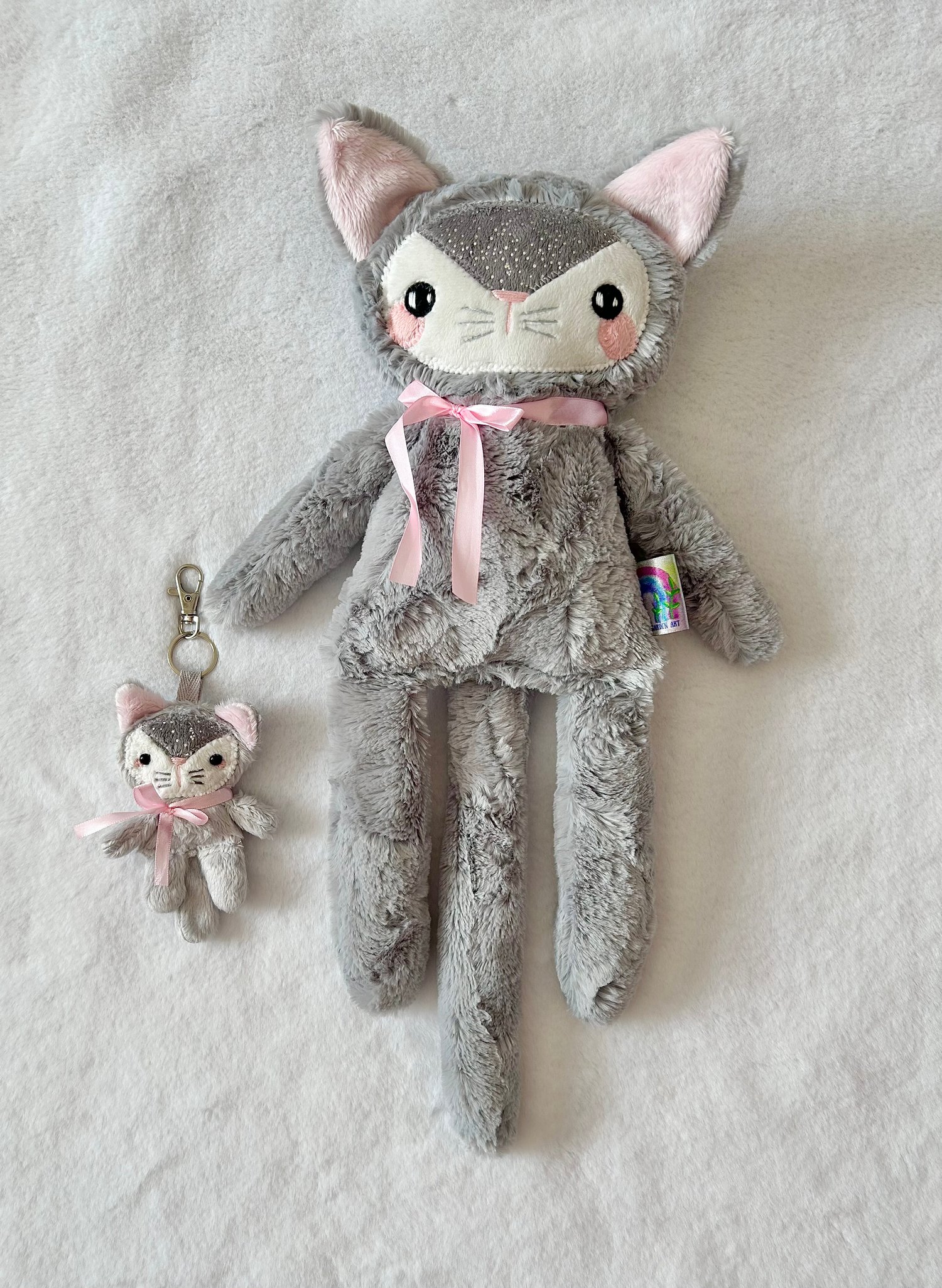 Image of OOAK Cloud the Cat + Matching Bag Charm Plushie Set