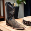Mens Cowhide Black/Brown Wide Square Toe Boot
