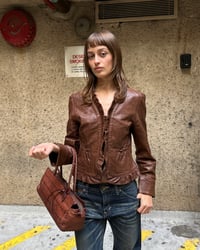 Image 2 of BROWN FRILL LEATHER JACKET