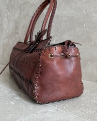 Image 8 of BROWN LEATHER FLOWER MOTIF BAG