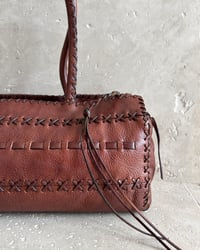 Image 7 of BROWN LEATHER FLOWER MOTIF BAG