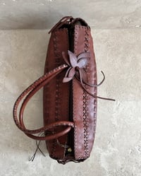 Image 1 of BROWN LEATHER FLOWER MOTIF BAG