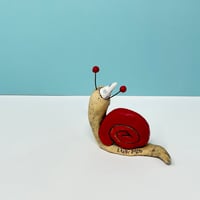 Image 2 of Red snail in party hat - Christmas Decor for the discriminating snail sculpture collector. 