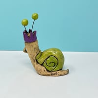 Image 3 of Red snail in party hat - Christmas Decor for the discriminating snail sculpture collector. 