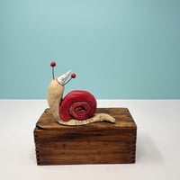 Image 4 of Red snail in party hat - Christmas Decor for the discriminating snail sculpture collector. 