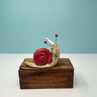 Image 5 of Red snail in party hat - Christmas Decor for the discriminating snail sculpture collector. 