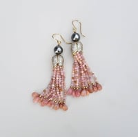 Image 1 of Pink Opal Tahitian Pearl Tassel Earrings