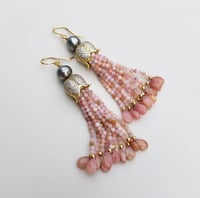 Image 2 of Pink Opal Tahitian Pearl Tassel Earrings