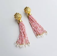 Image 2 of Vintage Shell Pink Tassel and Pearl Earrings