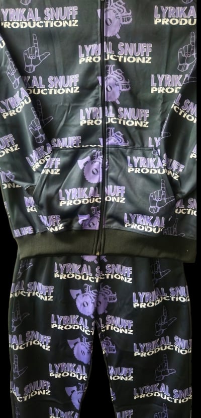 Image of LSP:  PURPLE ,BLACK,WHITE ALL - OVER PRINT 2 PIECE JOGGER SWEATSUIT 