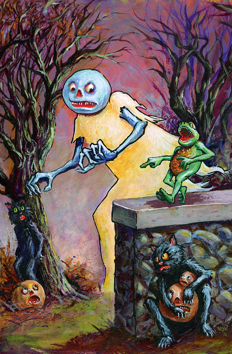 Image of "Pumpkin Heist" The July 2026 Shiverbones Halloween Postcard