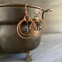 Image 1 of Hand forged copper and smoky quartz earrings