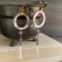 Image 1 of Abalone and pink biwa stick pearls and Swarovski crystals