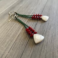 Image 2 of Jade, coral and mother of pearl dangle earrings