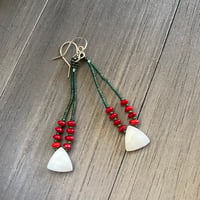 Image 3 of Jade, coral and mother of pearl dangle earrings
