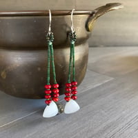 Image 4 of Jade, coral and mother of pearl dangle earrings
