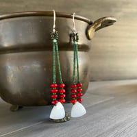 Image 1 of Jade, coral and mother of pearl dangle earrings