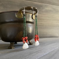 Image 2 of Jade, peach coral and mother of pearl dangle earrings