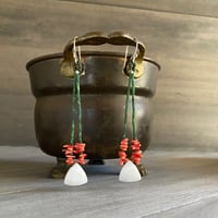Image 1 of Jade, peach coral and mother of pearl dangle earrings