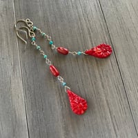Image 2 of Turquoise, red coral and sterling silver drops