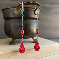 Image 3 of Turquoise, red coral and sterling silver drops