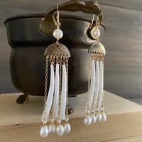 Image 3 of Pearl, Dentalium, Black lip shell gold filled earrings