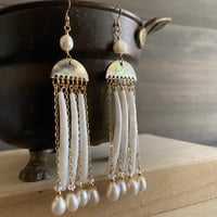 Image 2 of Pearl, dentalium, and black lip shell gold filled earrings