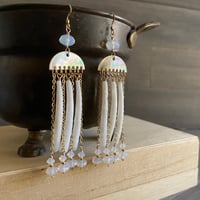 Image 1 of Dentalium, Black lip shell and crystal gold filled earrings