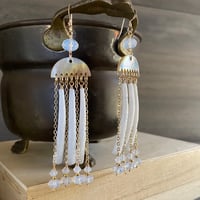Image 2 of Dentalium, Black lip shell and crystal gold filled earrings