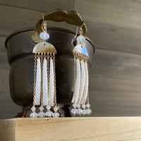 Image 3 of Dentalium, Black lip shell and crystal gold filled earrings