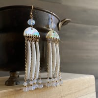 Image 4 of Dentalium, Black lip shell and crystal gold filled earrings