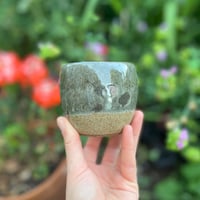 Image 1 of Flat white coffee cup in green speckle