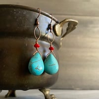 Image 2 of Magnesite, coral, and copper earrings