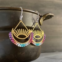 Image 1 of Beaded brass sun and moon earrings