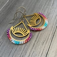 Image 2 of Beaded brass sun and moon earrings