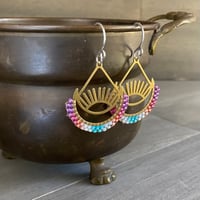 Image 3 of Beaded brass sun and moon earrings