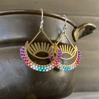 Image 4 of Beaded brass sun and moon earrings