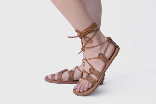 Image of Terra - Lace up leather sandals in Brow- 39 EU - Ready to Ship