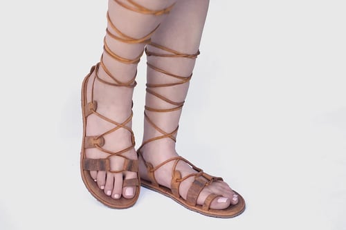 Image of Terra - Lace up leather sandals in Brow- 39 EU - Ready to Ship