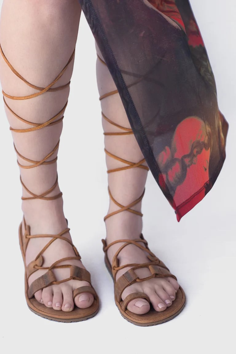 Image of Terra - Lace up leather sandals in Brow- 39 EU - Ready to Ship