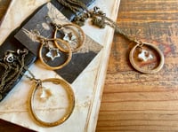 Image 1 of Prayer.. Set of Crystal Quartz Star Brass hoops earrings and necklace . Cosmos series