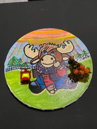 Image 1 of Moose and Great Outdoors mixed media painting