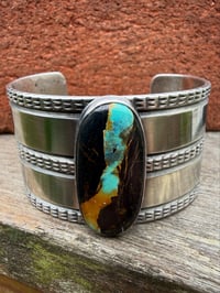 Image 1 of WL&A Handmade Heavy Ingot Gem Grade Black Jack Two Lane Cuff - Size 7 to 7.5 Wrist - 125 Grams