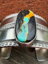 Image 4 of WL&A Handmade Heavy Ingot Gem Grade Black Jack Two Lane Cuff - Size 7 to 7.5 Wrist - 125 Grams