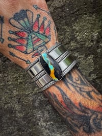 Image 5 of WL&A Handmade Heavy Ingot Gem Grade Black Jack Two Lane Cuff - Size 7 to 7.5 Wrist - 125 Grams