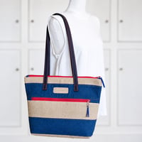 Image 5 of Bolso MIA en denim azul medio y arpillera natural