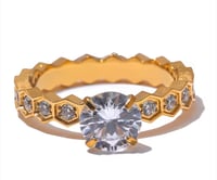 Image 1 of  Luxury Bling Cubic Zirconia Classic Ring Stainless Steel CZ 18k Gold