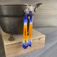Image 2 of Morning song - Blue ombre and orange seed bead earrings