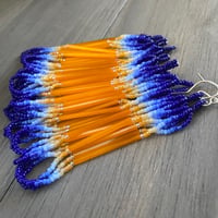Image 3 of Morning song - Blue ombre and orange seed bead earrings
